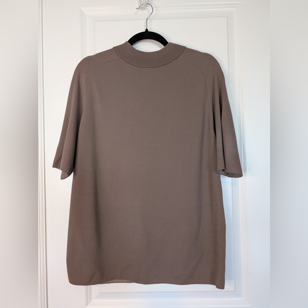 Lafayette 148 New York Mock Neck Pullover Taupe Neutral Size XL